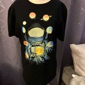 Threadless Black Astronaut and Planets T-Shirt 100% Cotton Size M